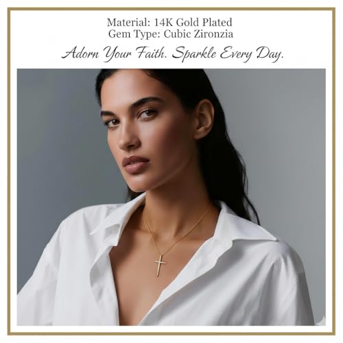 Image of URTHEONE Moissanite Cross Necklace for Women, 925 Sterling Silver 14KGold Plated Necklaces with Sparkling Moissanite Pendant, Faith Women's Jewelry, Trendy Gift for Women Mom Friend