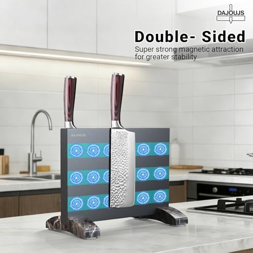 Magnetic Knife Block, Magnetic Kitchen Knife Holder Stand with Strong Magnet Strip for Kitchen Counter, Stainless Steel Double-Sided Universal Knife Storage Rack Organizer Without Knives-Black