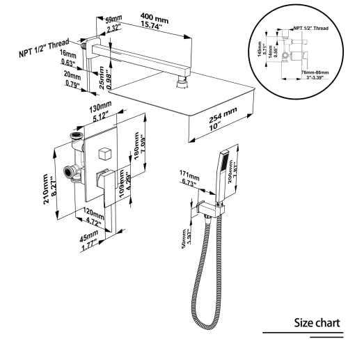 Shower System Wall Mounted 10 Inch For Bathroom,Rain Shower Combo Set With Handheld Spray,Luxury Rainfall Shower Head Rough-In Valve And Trim Included(Chrome Polished) #TOP6