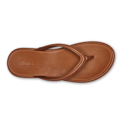 OLUKAI Tiare Women's Beach Sandals, Premium Leather & Stylish Design, All-Day Comfort & Support, Fox/Fox, 92