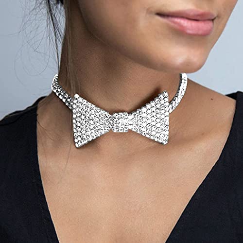 Dresbe Sparkly Rhinestone Chokers Silver Choker Necklace Bowknot Necklaces Chain Wedding Party Prom Neck Jewelry Accessories For Women And Girls Xl046 #TOP1