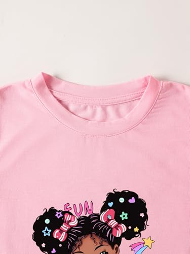 Image of Cute Cartoon Girl Print Short Sleeve T-Shirt Pink