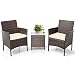 SUNCROWN Outdoor 3 Piece Bistro Set Wicker Chairs with Glass Top Table, Brown