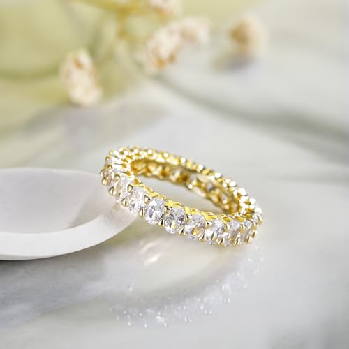 SHINYSO Wedding Band for Women Oval Cubic Zirconia Love Ring Engagement Stackable Promise Rings for Her Size 4-10 (14K Gold Plated, Size 6) by SHINYSO - Used condition - Image 3