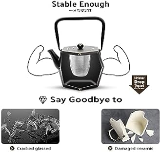Tea Kettle, TOPTIER Japanese Cast Iron Teapot with Stainless Steel Infuser, Cast Iron Tea Kettle Stovetop Safe, Diamond Design Teapot Coated with Enameled Interior for 30 oz (900 ml), Black
