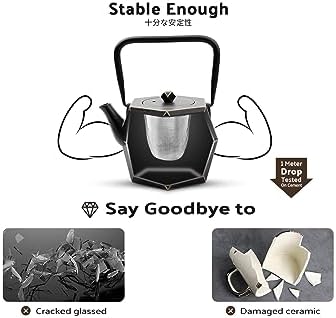 Tea Kettle, TOPTIER Japanese Cast Iron Teapot with Stainless Steel Infuser, Cast Iron Tea Kettle Stovetop Safe, Diamond Design Teapot Coated with Enameled Interior for 30 oz (900 ml), Black