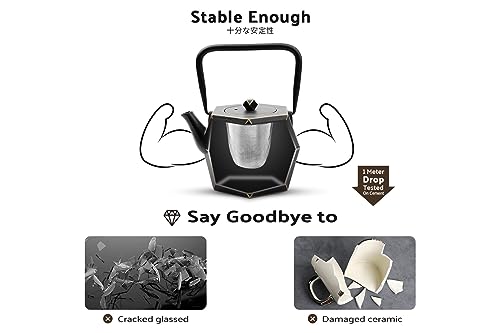 Tea Kettle, TOPTIER Japanese Cast Iron Teapot with Stainless Steel Infuser, Cast Iron Tea Kettle Stovetop Safe, Diamond Design Teapot Coated with Enameled Interior for 30 oz (900 ml), Black