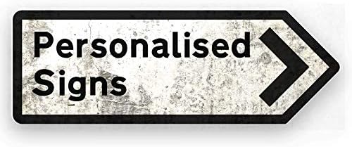 | TOASTED MERCH | Personalised UK Direction Arrow Signs (Black) | Right Orientation. Worn Look  Metal Wall Sign Plaque | British Road Novelty Gift