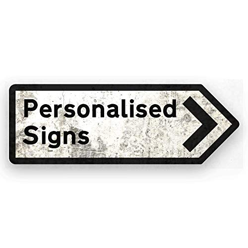 Image of Personalised UK Direction Arrow Signs (Black) | Right Orientation. Worn Look – Metal Wall Sign Plaque | British Road Novelty Gift