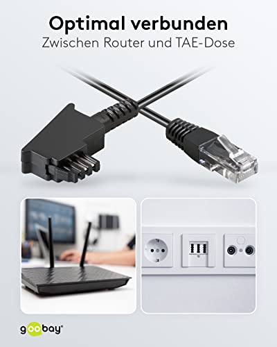 Cable telefónico goobay 60663 cable de conexión para DSL ADSL VDSL enchufe TAE-F a RJ45 negro 50m 5