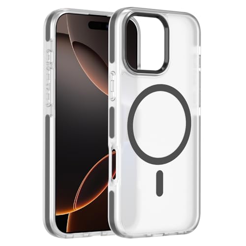 PinLiSheng Upgraded Magnetic for iPhone 16 Pro Case [Mil-Grade Drop Protection] [Compatible with Magsafe] Double-Layer Impact Resistant Translucent Matte Protective Phone Case, Black