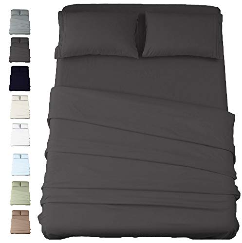 American Cotton - 600 Thread Count 2 Piece Sheets and 2 Piece Pillowcases Set - 100% Long-Staple Pure Cotton Soft Sateen Weave - Hotel Luxury Quality - Well Fitted for Mattress, Charcoal, Cal King