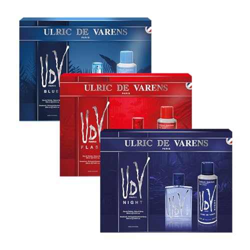 ULRIC DE VARENS - Parfums Homme Night, Blue & Flash - 100ml EDT + 200ml Déodorant