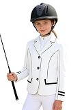 Miaeowve Kinder Mädchen Reitjacke Langarm Reitturnier Jacket Langarm Anzugjacke Reverskragen Trainingsjacke Reiter Sport Fitnessjacke Weiß 134-140