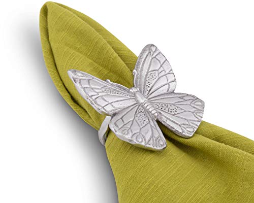 Arthur Court Aluminum Butterflies And Flowers Napkin Ring Set Of 4; Pair Of Butterflies And Pair Of Flowers; Artisan Crafted Designer Rings 3 Inch X 3 Inch #TOP2