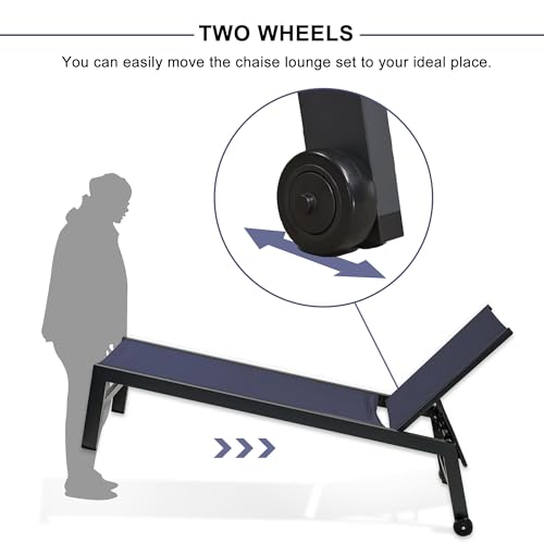 Image of PURPLE LEAF Outdoor Patio Chaise Lounge Set 4 Pieces Pool Lounge Sunbathing Chairs with Wheels Chair for Yard (4 Navy Blue Lounges W /Side Table)
