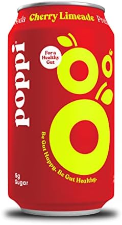 POPPI Sparkling Prebiotic Cherry Limeade Soda w/ Gut Health & Immunity Benefits, Beverages made with Apple Cider Vinegar, Seltzer Water & Fruit Juice, Low Calorie & Low Sugar Drinks, 12oz (12 Pack) (Packaging May Vary)