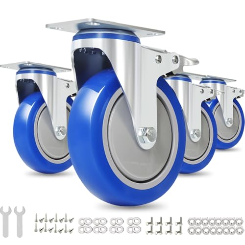 Enyke 5 inch Caster Wheels, Casters Set of 4 Heavy Duty 2400 lbs with Locking, Outdoor Industrial Wheels for Workbench, Dolly, Cart, Trolly, Wagon