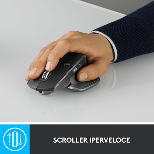 MX Master 2S wireless mouse Bluetooth Edition, multistrato, scorrimento veloce, ergonomico, ricaricabile, collega fino a 3 computer Mac/PC, Grafite - Mouse gaming - Immagine 3