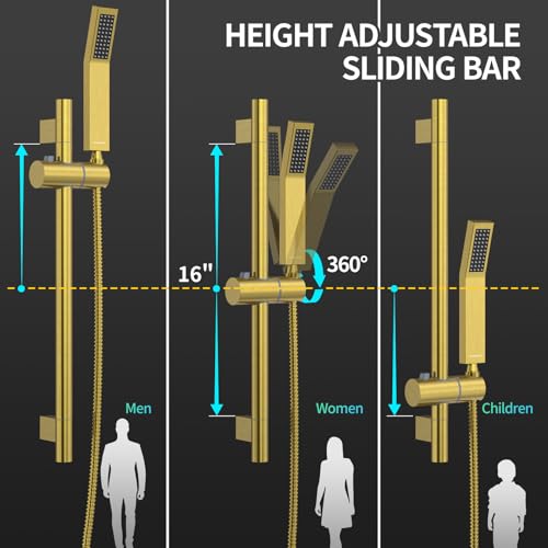 Image of SR SUN RISE 12 Inch Square Shower System with Slide Bar,Brushed Gold
