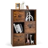 GOPLUS Bibliothèque 6 Cases, Étagère de Rangement 6 Compartiments 3 Portes Meuble de Rangement Anti-Basculement Design et Moderne pour Bureau, Salon, Chambre d’Etude, 60 x 30 x 89 CM, Marron