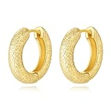 HIUS Pendientes de aro con textura vintage para mujer, chapados en oro de 18 quilates, aretes de aro gruesos, corazón martillado, ovalado, aretes de disco redondo para adolescentes y niñas, Plata de