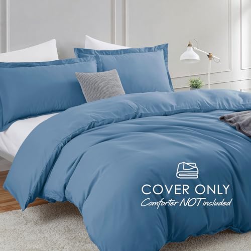 Image of Hearth & Harbor Blue Heaven Duvet Cover Twin Size, 2 Piece Bedding Set | Soft Double Brushed Bedding Set, Button Closure, 1 Duvet Cover 68x90 Inches, 1 Pillow Sham