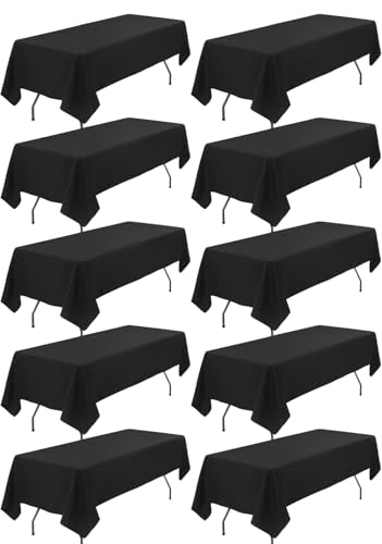 10 Pack Black Tablecloths 60x126 inch Polyester Fabric 8ft Table Cloths for Rectangle Rables Wrinkle Resistant Linen Tablecloth Washable Table Covers for Party Wedding Events and Camping