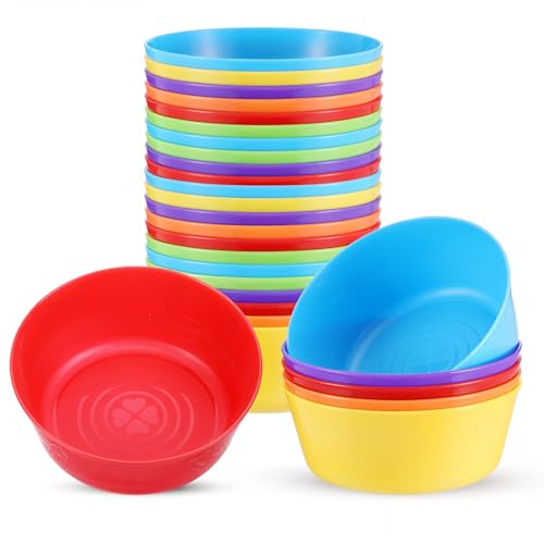 24 Pack Plastic Colorful Bowls Set, 11 Oz BPA Free Unbreakable Sn...