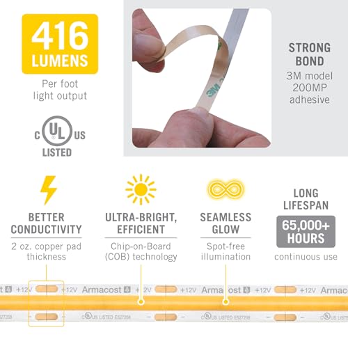 Image of Armacost Lighting RibbonFlex Pro 12V White LED COB Strip Light Tape, 416 Lumens /Ft, 4000K, 5M (16.4 ft) 178330