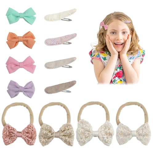 12 Piezas Gomas Pelo Niña, Lazos Pelo Niña, Pinzas y Cintas Gomas Horquillas Bebe Niña, Accesorios para el Pelo de Niñas para Vida Cotidiana Fiestas Espectáculos Fotografía y Festivales