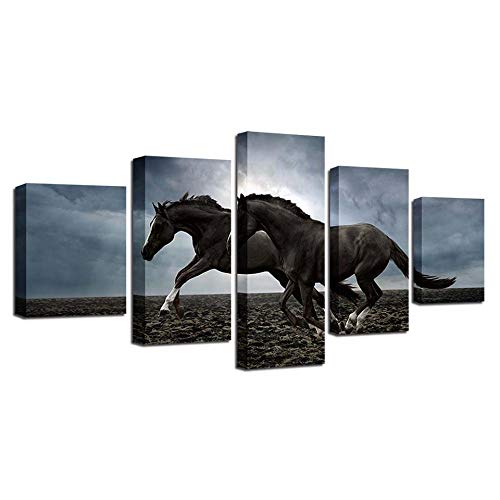 Impression sur toile chevaux noirs pour habiller un grand mur blanc sans cadre