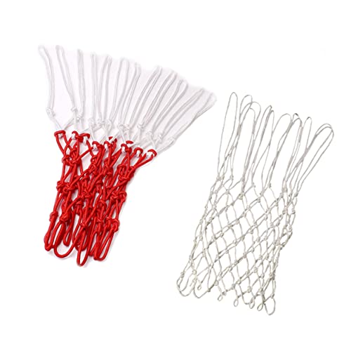 Abaodam 2Pcs Heavy Duty Nylon Basketball Net Loops Mesh Replacement for Standard Rims Durable White and Red Basketball Accessories for Indoor and Outdoor Courts