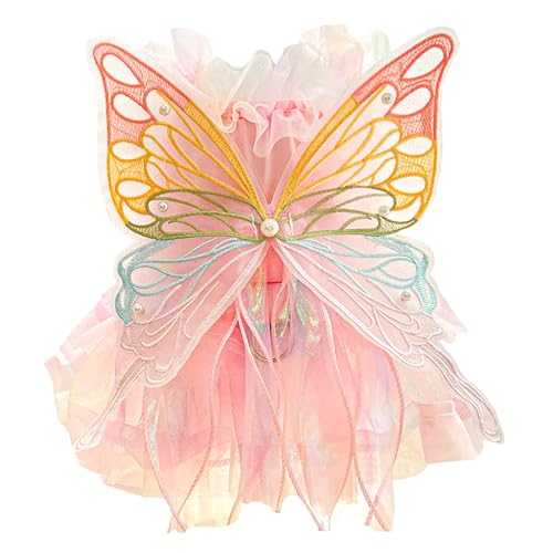 Dog Dresses Puppy Bowknot Luxury Princess Beautiful Butterfly Dress Floral Clothes Wedding Evening Lace Tutu Skirt Cute Doggie Dress for Small Dog Girl Pink M