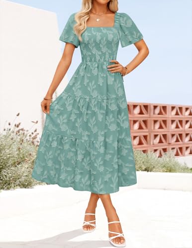 Image of ZESICA Wedding Guest Dresses for Women Summer 2026 Boho Floral Midi Dress Flowy Beach Vacation Graduation Long Dresses