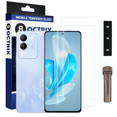 Image of Curved UV Tempered Glass Screen Protector for Vivo V29e | Transparent | Pack of 2 | Full Screen Coverage with UV Installation Kit
