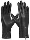 FIORETTO Womens Genuine Leather Gloves with Wool Lined Touchscreen Sheepskin Winter Warm Gloves Black Large
