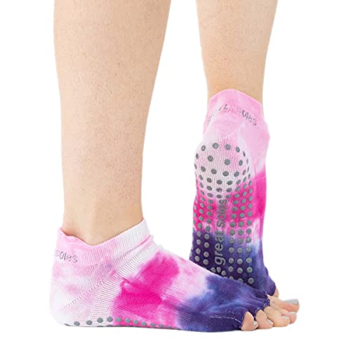 Great Soles Women's Tie Dye Half Toe Grip Socks For Yoga, Pilates, And Barre (Dahlia/Grey) #TOP1