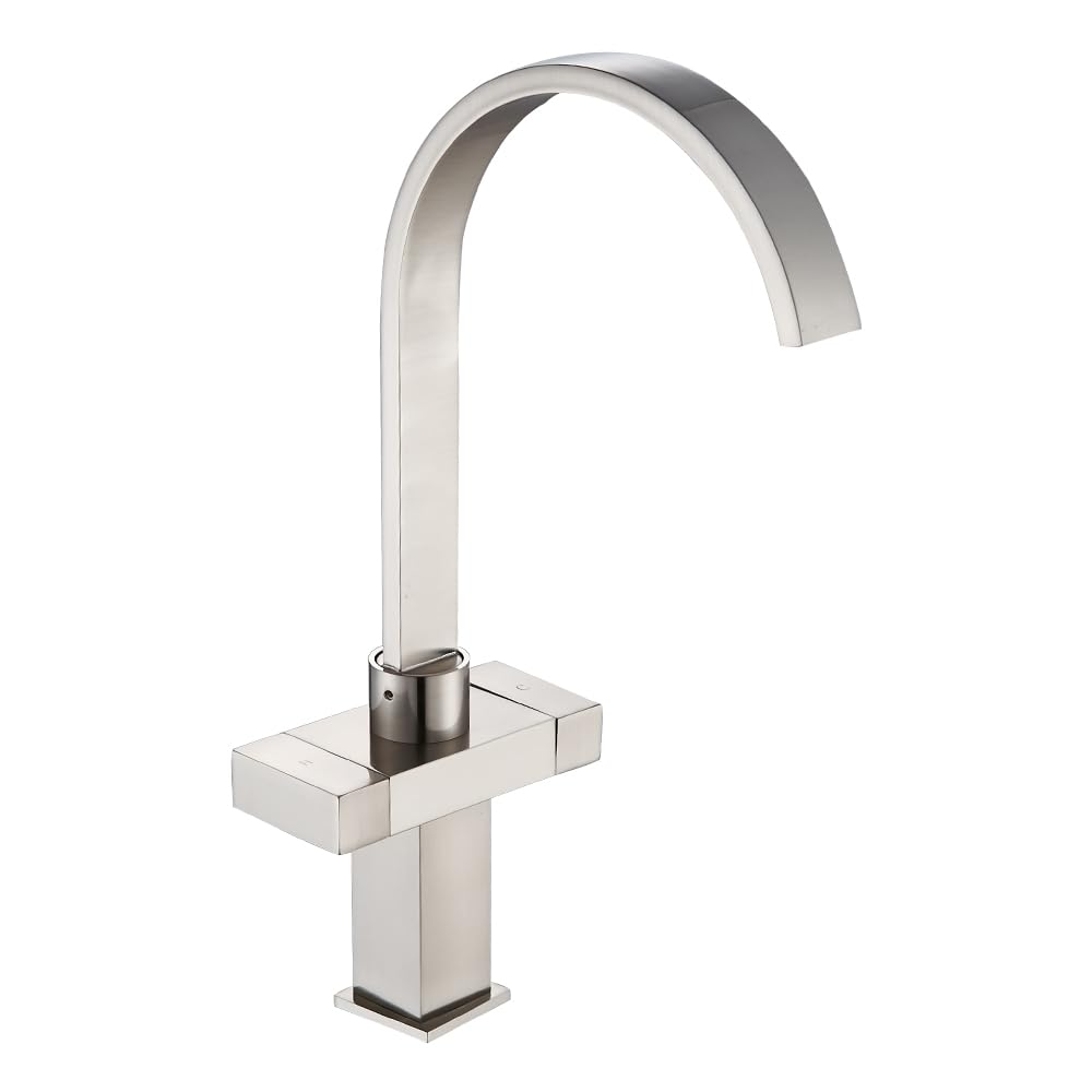 Haiba Kitchen Mixer Tap Dual Knob Swivel Spout Brushed Nickel Sink Taps with UK Standard Fittings