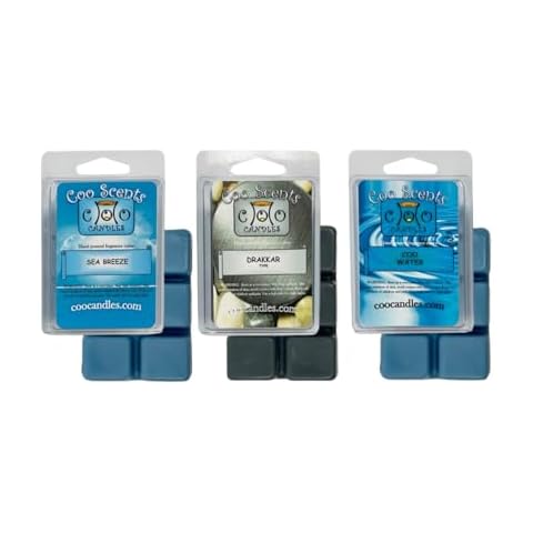 Cool Man Cave Mix Scented Wax Melts, 3 Pack – USA Made – Wax Cubes for Wax Melt Warmer, Masculine Variety Pack - Cologne and Ocean scents - 1 Pack of Each of Drakkar Type, Cool Water, & Sea Breeze Cover