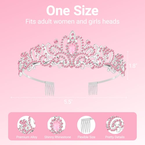 Birthday Tiara and Crown with Sash, Birthday Tiara for Women Party (Pink)