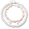 ATIMIGO White Puka Shell Hawaiian Cowrie Shell Pearl Beach Choker Handmade Adjustable Summer Clavicle Necklace - Surfer Jewelry for Women & Men
