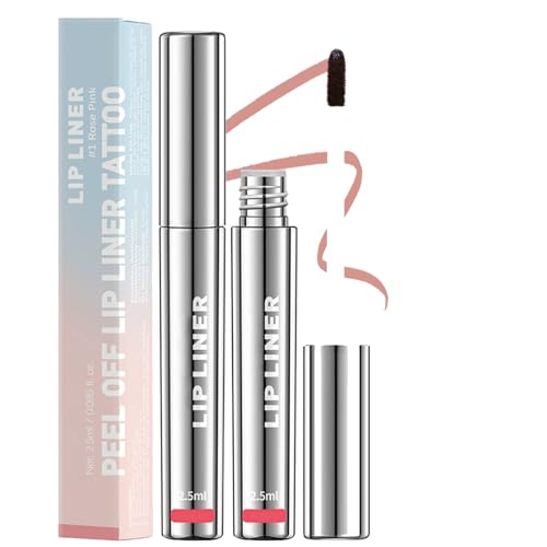 Lip Stain Peel Off Waterproof Long-Lasting Lip Liner Stain Highly Pigmented Matte Finish Lip Tint Peel Off Design Lip Marker Makeup Gloss for Natural Beauty Brown Lip Look(Rose Pink)