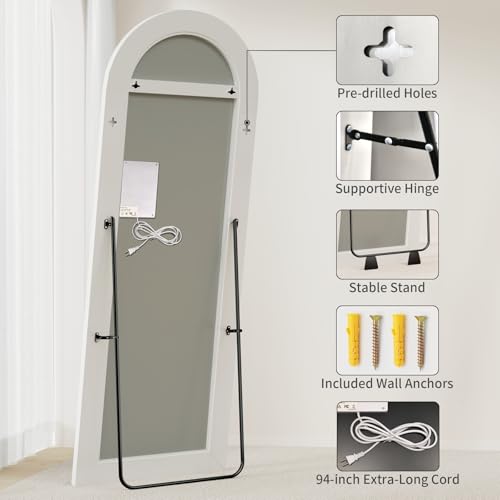 Image of Koonmi LED Full Length Mirror, 71 inchx32 inch Full Length Mirror with Lights, Lighted Floor Mirrors with Stand, Full Body Mirrors with Dimming & 3 Color Lightingfor Living Room Cloakroom, White