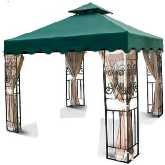 New 10'x10' Double Tiered Replacement Garden Gazebo Canopy Top with Scallop Edge Sun Shade - Green