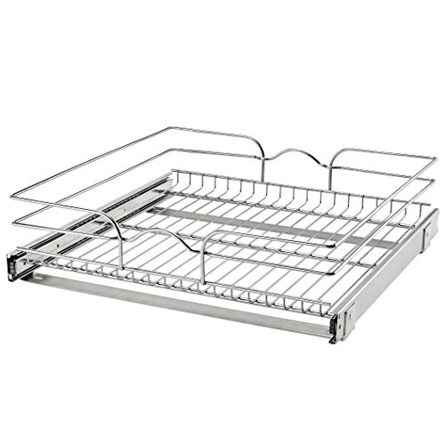 Image of Rev-A-Shelf Steel Wire Pullout Drawer Organizer Shelf for Kitchen Cabinets, Slide Out Storage Basket, Min Opening Width of 20.5 inch, 21 inch x 20 inch, 5WB1-2120CR-1