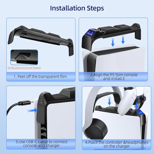 Carregador de controlador PS5 para console PS5 Slim, compatível com disco PS5 Slim e console de ediç