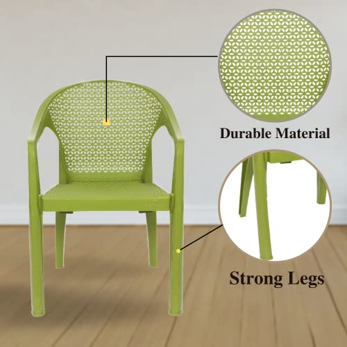 Image of ITALICA Oxy Plastic Chair for Home, Office, Living Room /Glossy + Matte Finish Plastic Outdoor Chair /Patio Chairs for Balcony | Suitable for Indoor & Outdoor (5202, Green, Set of 2 Chair)