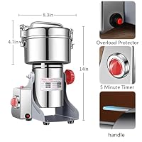 Getreidemühle Elektrisch 1000g Mühle High Speed Edelstahl Graingrinder & Kommerzieller Motor Mahlstein für Kräuter/Gewürze/Nüsse – Ansicht 5