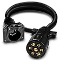 True Mods 3ft 7-Way Trailer Plug Wiring Harness [7-Pin Trailer Cord Extension Wire Cable] [Gooseneck Hitch Extender] [Plug-N-Play] [10-14AWG] 7 Prong Trailer Tow Wiring Connector for RV